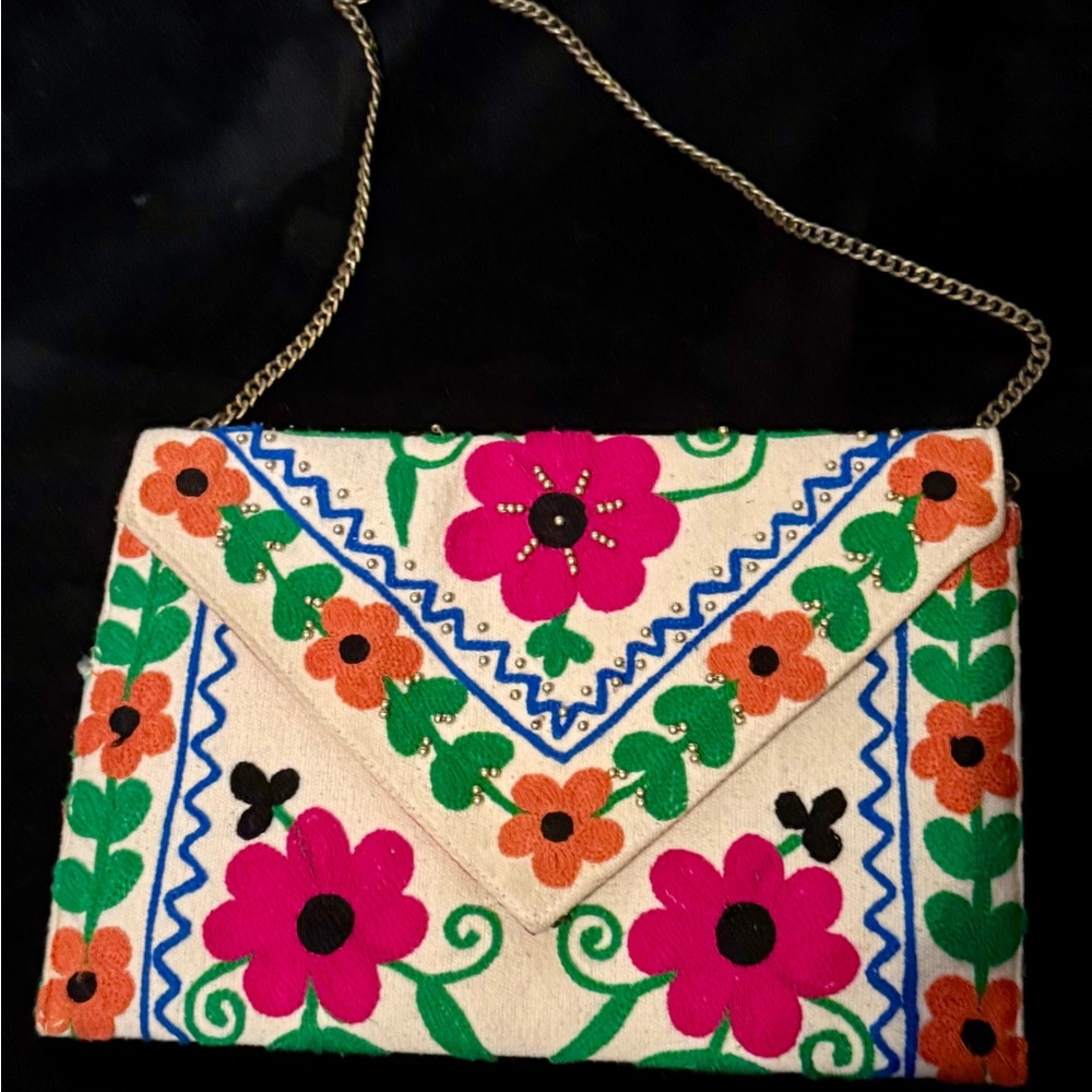 Lovestitch Floral Embroidered Crossbody Bag - Pink, Orange, Green